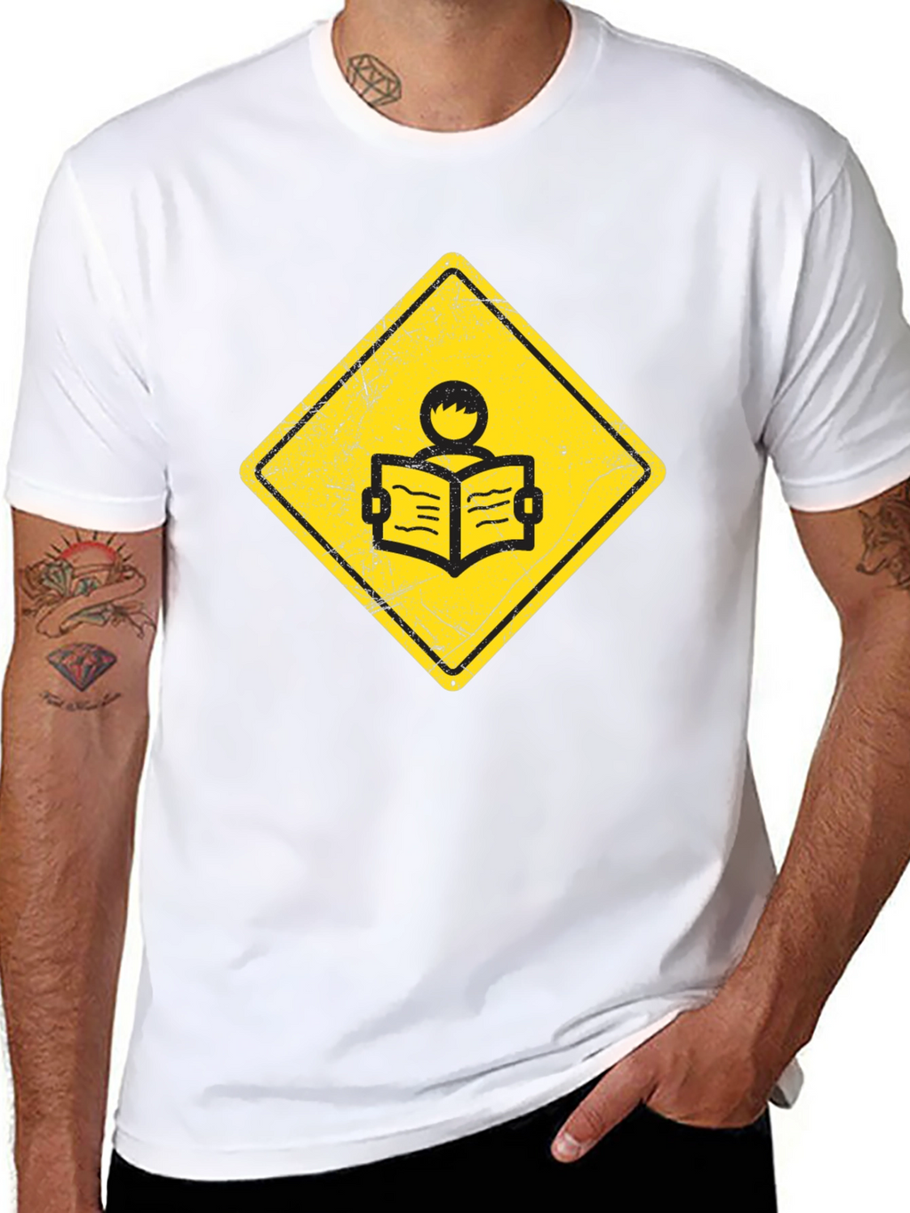 Caution Reader T-Shirt - Black Cotton Tee