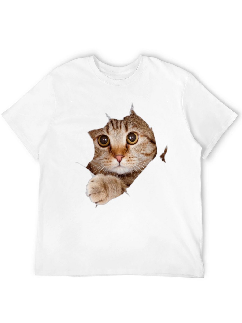 Cat Peeking Through Ripped T-Shirt - Unique Graphic Tee