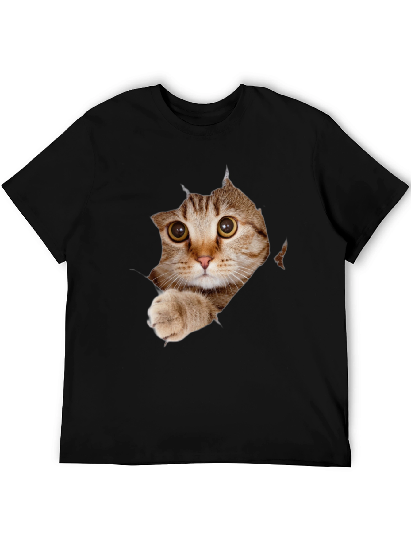 Cat Peeking Through Ripped T-Shirt - Unique Graphic Tee