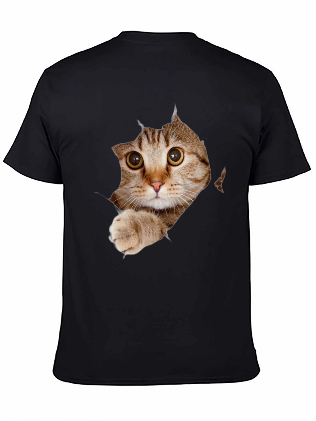 Cat Peeking Through Ripped T-Shirt - Unique Graphic Tee