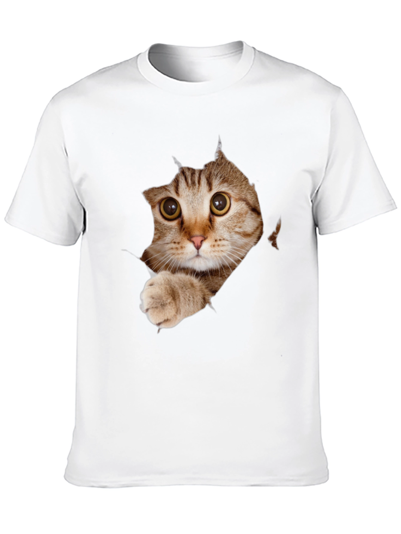 Cat Peeking Through Ripped T-Shirt - Unique Graphic Tee