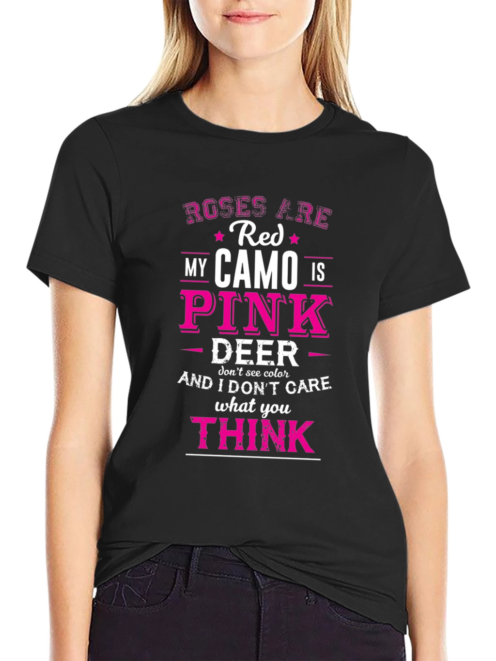 Roses Are Red Camo Pink Deer T-Shirt