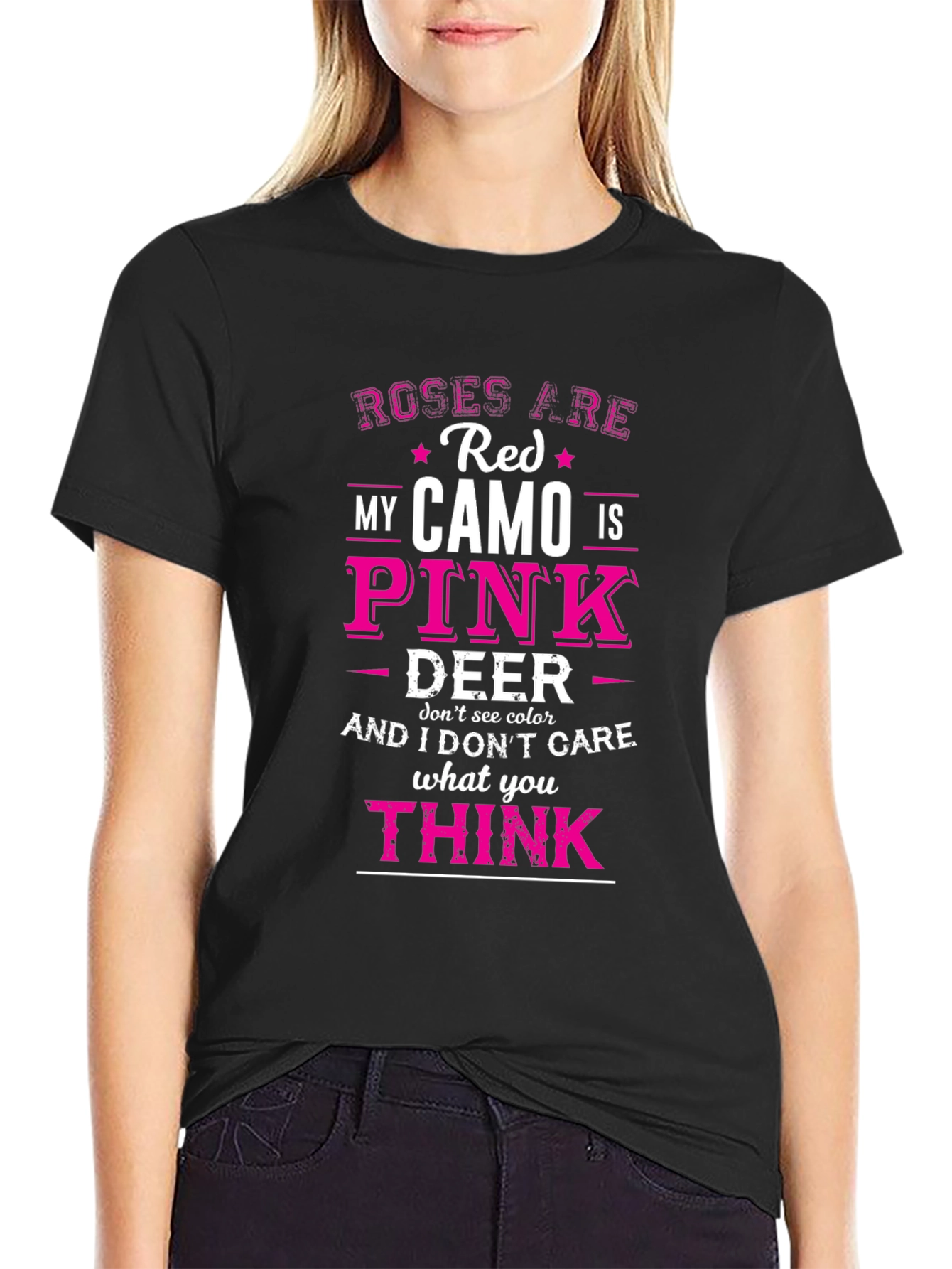 Roses Are Red Camo Pink Deer T-Shirt