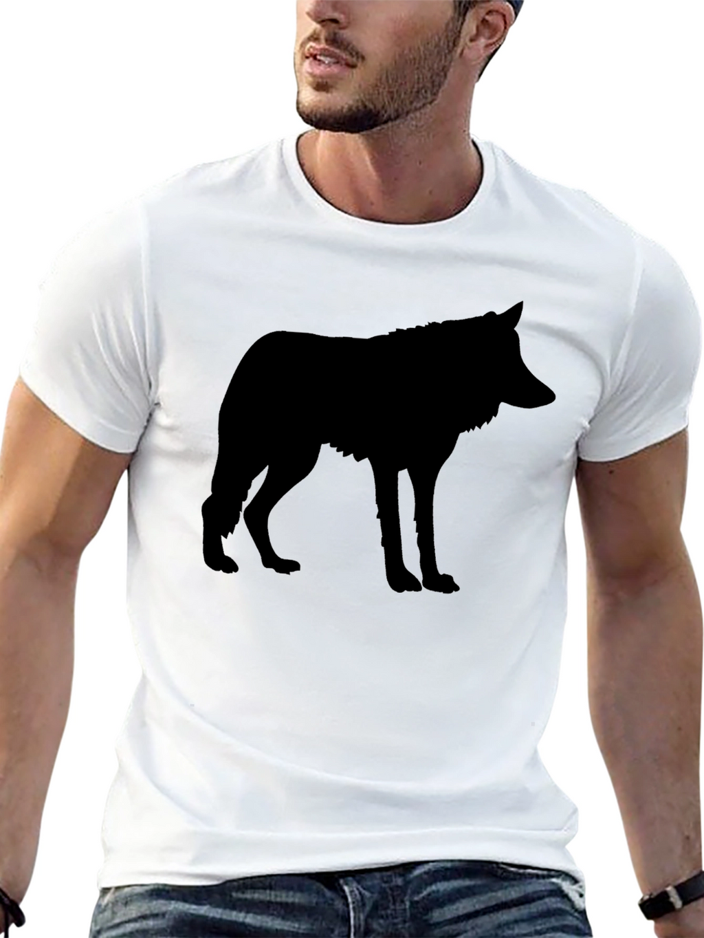 Mens Black Wolf Silhouette Graphic T-Shirt