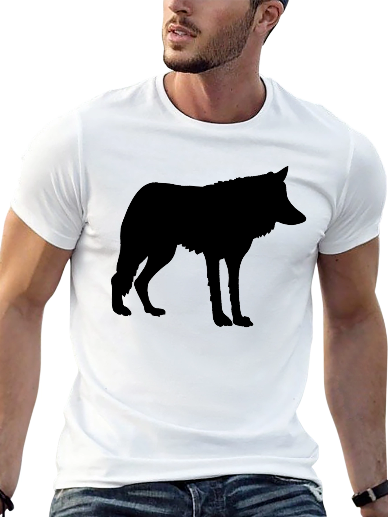 Mens Black Wolf Silhouette Graphic T-Shirt