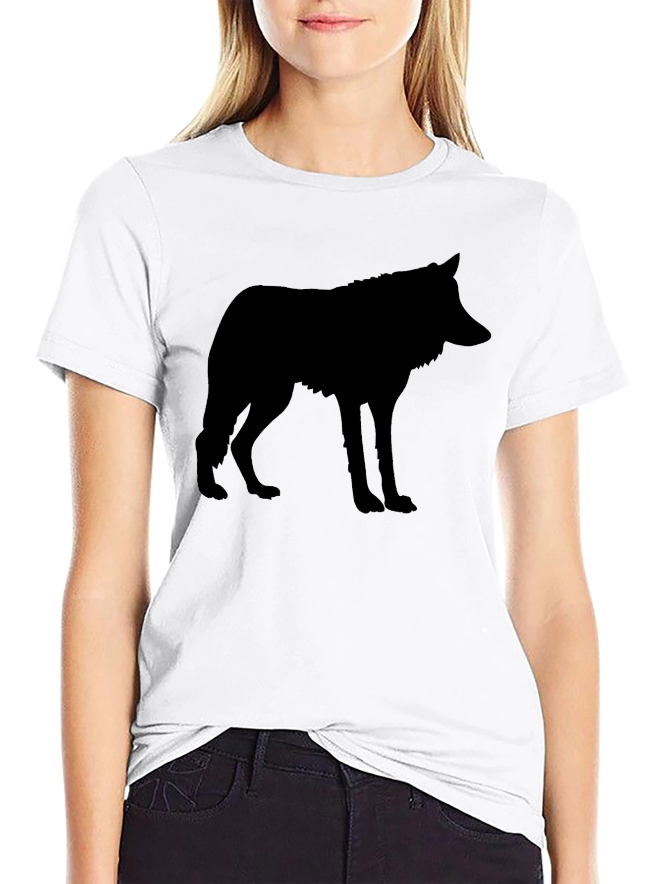 Mens Black Wolf Silhouette Graphic T-Shirt