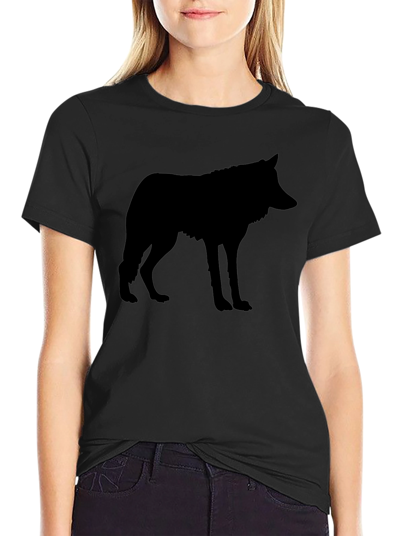 Mens Black Wolf Silhouette Graphic T-Shirt
