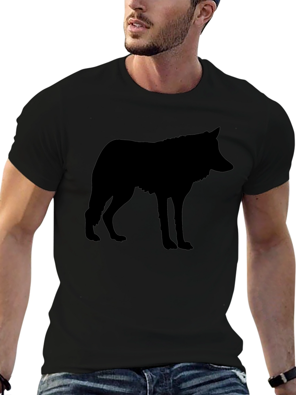 Mens Black Wolf Silhouette Graphic T-Shirt