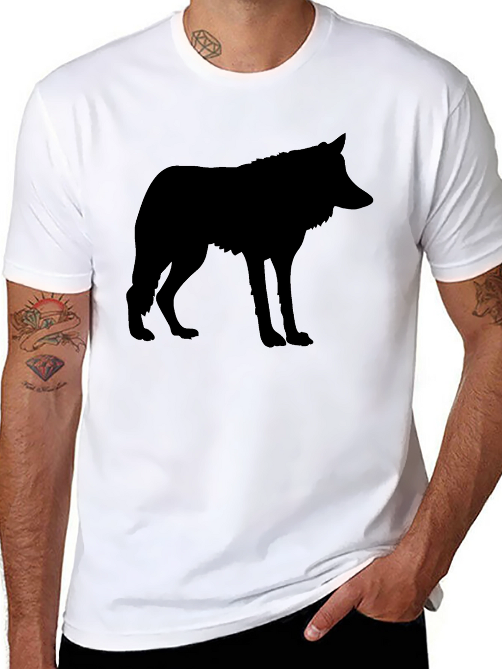 Mens Black Wolf Silhouette Graphic T-Shirt