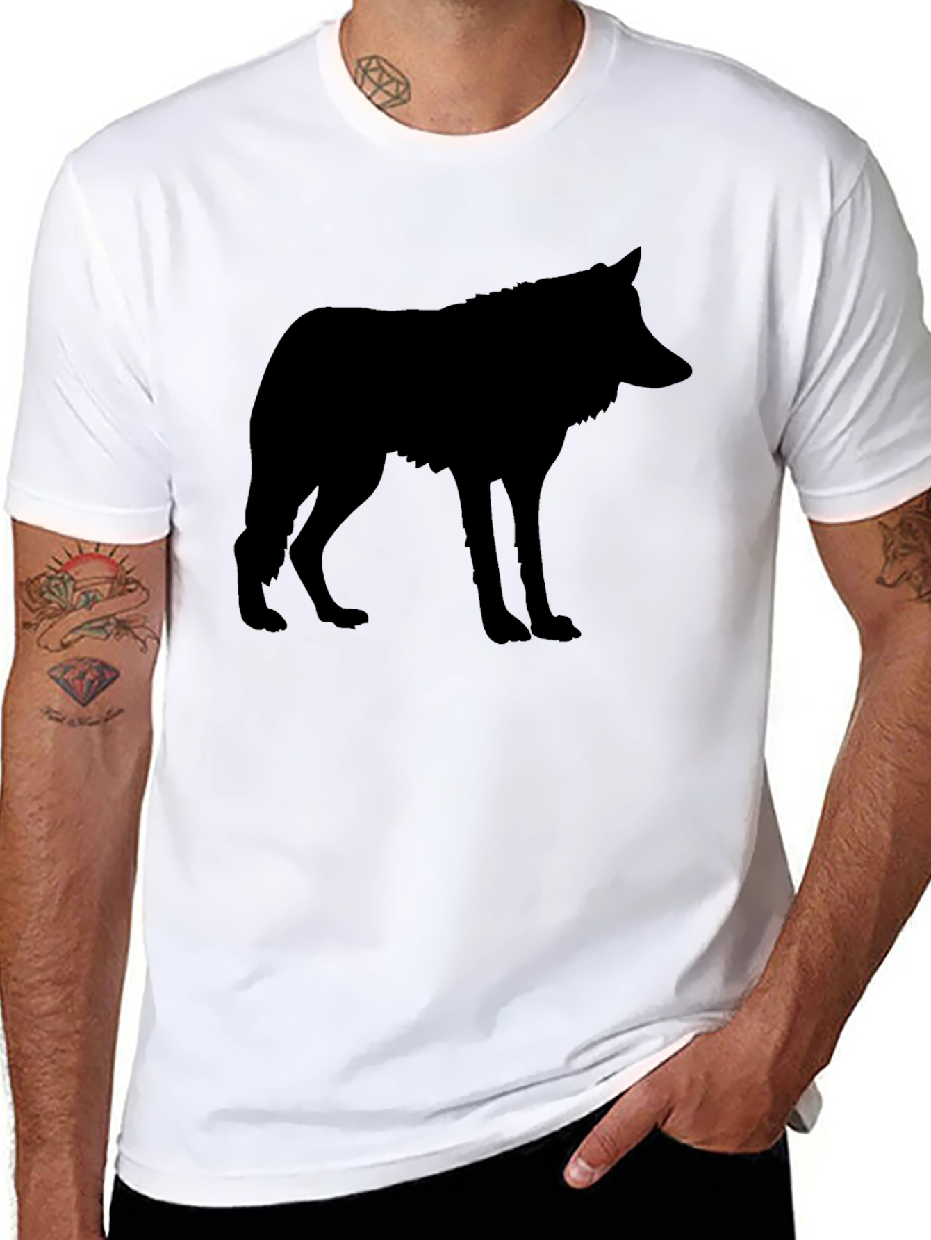 Mens Black Wolf Silhouette Graphic T-Shirt