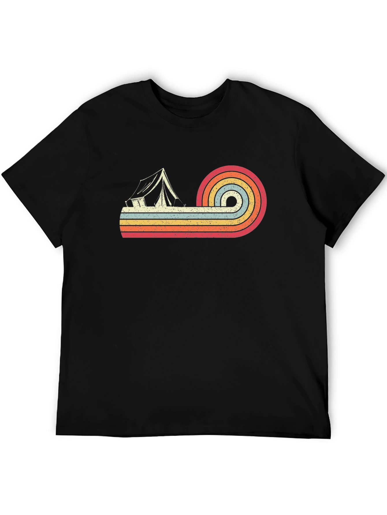 Retro Camping Tent Graphic Tee - Black Cotton T-Shirt