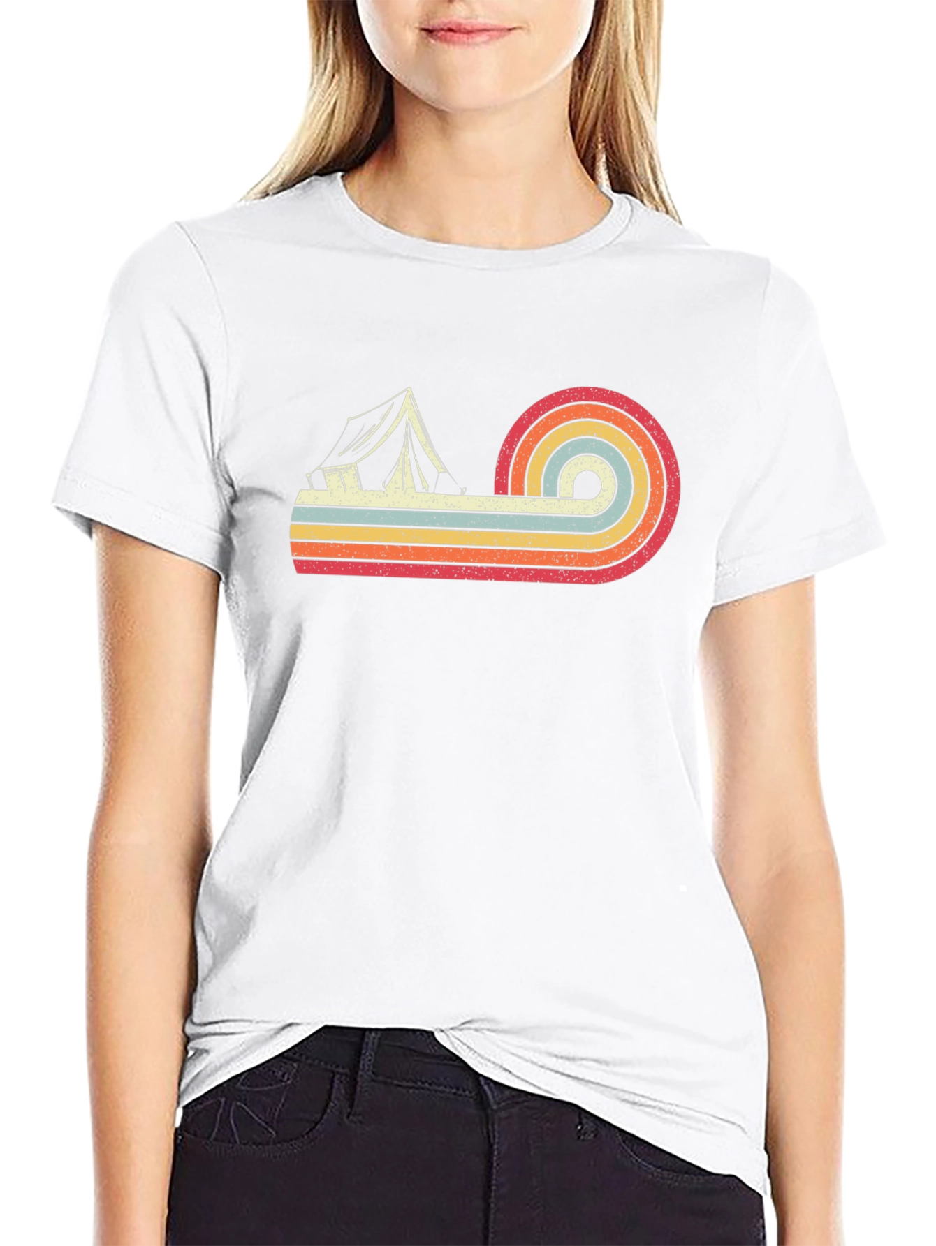 Retro Camping Tent Graphic Tee - Black Cotton T-Shirt