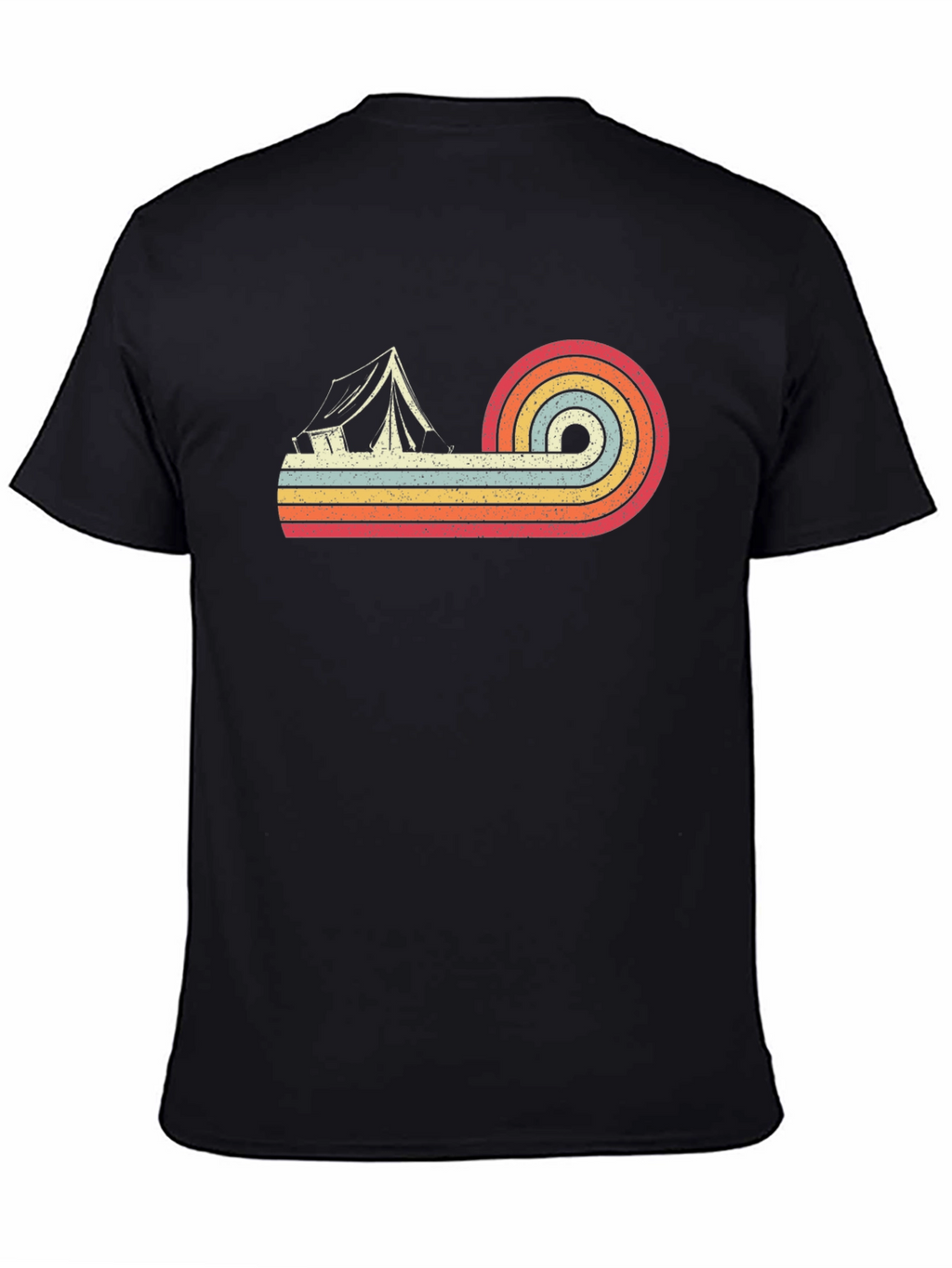 Retro Camping Tent Graphic Tee - Black Cotton T-Shirt