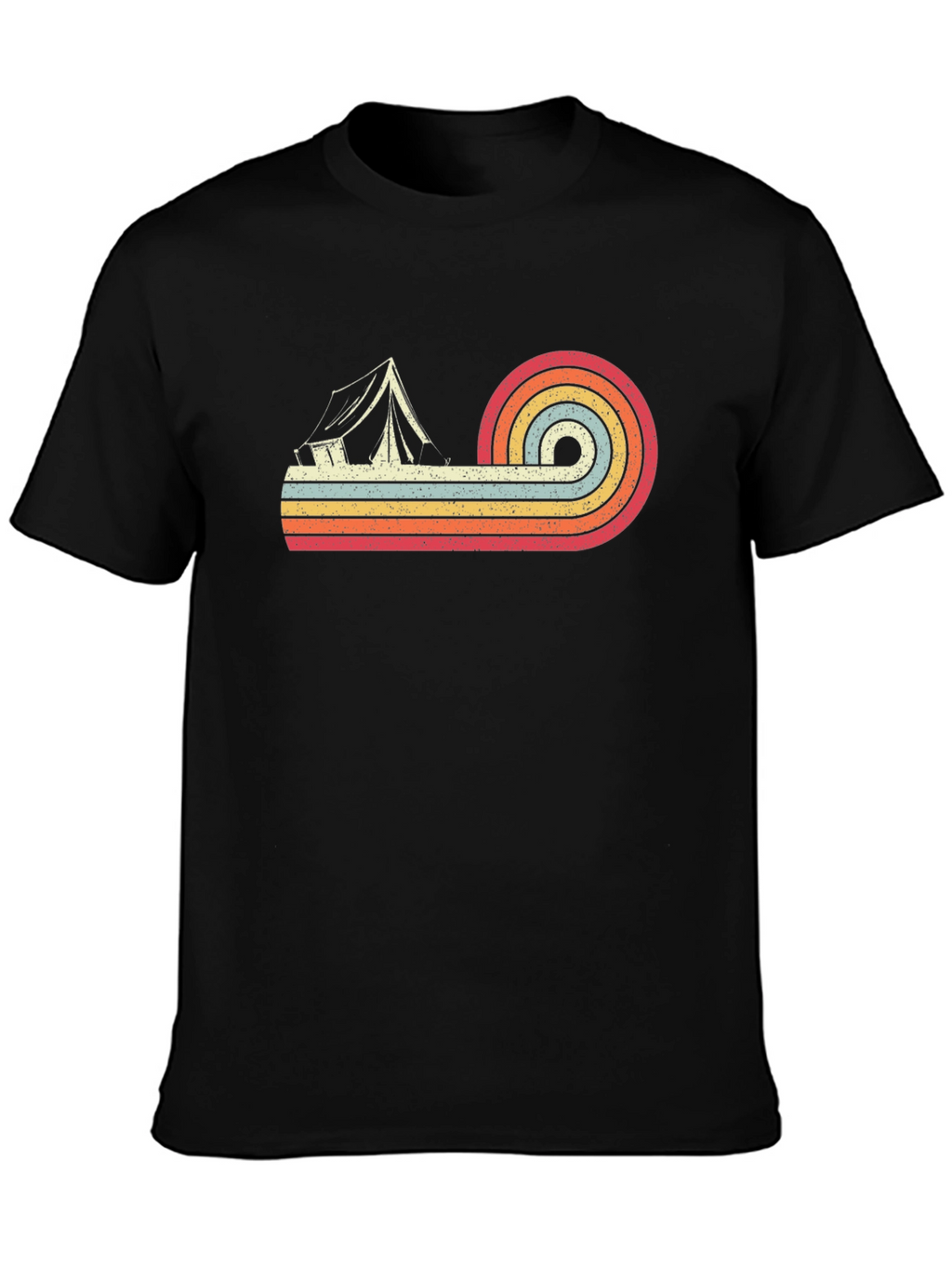 Retro Camping Tent Graphic Tee - Black Cotton T-Shirt