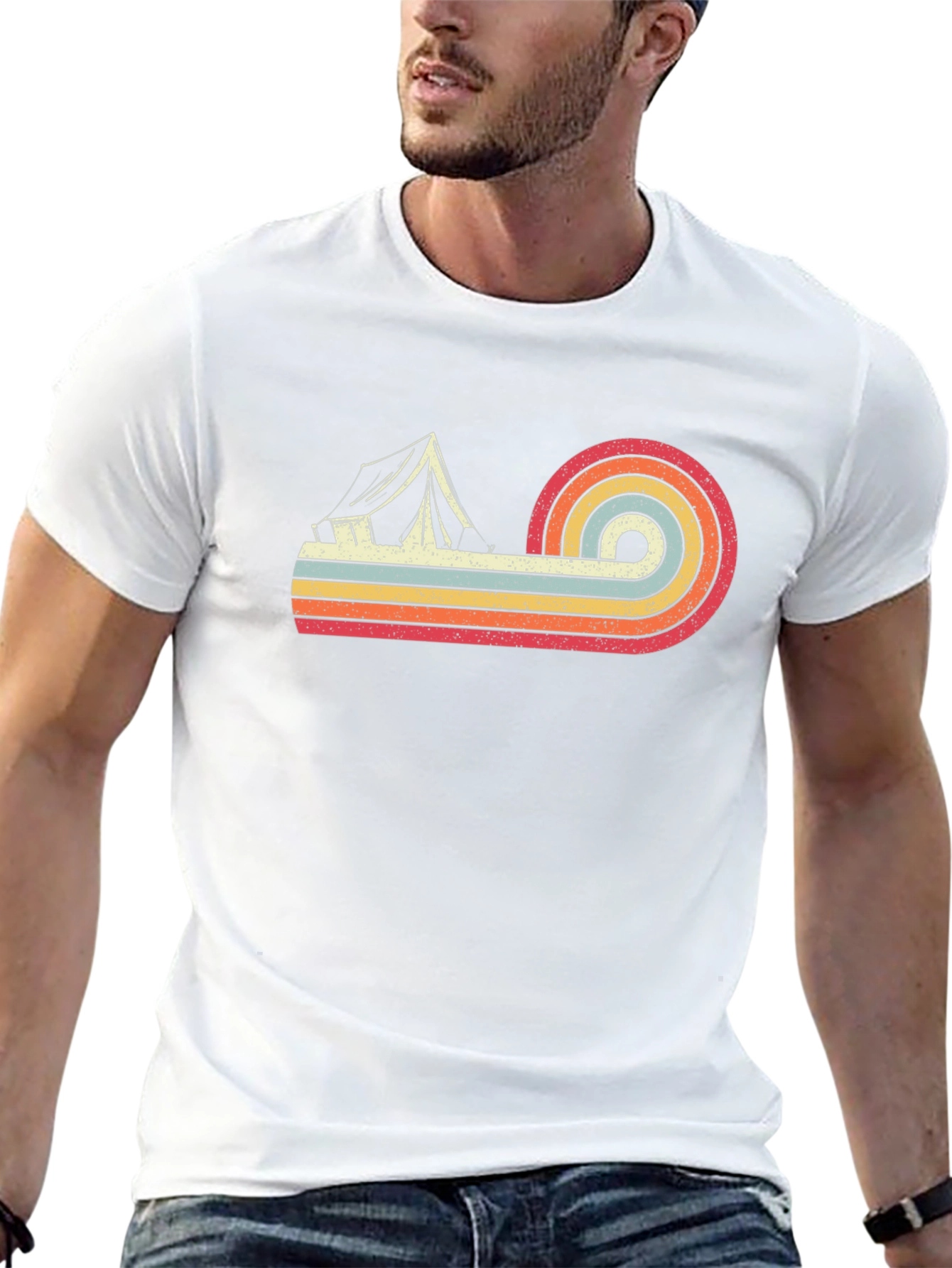 Retro Camping Tent Graphic Tee - Black Cotton T-Shirt