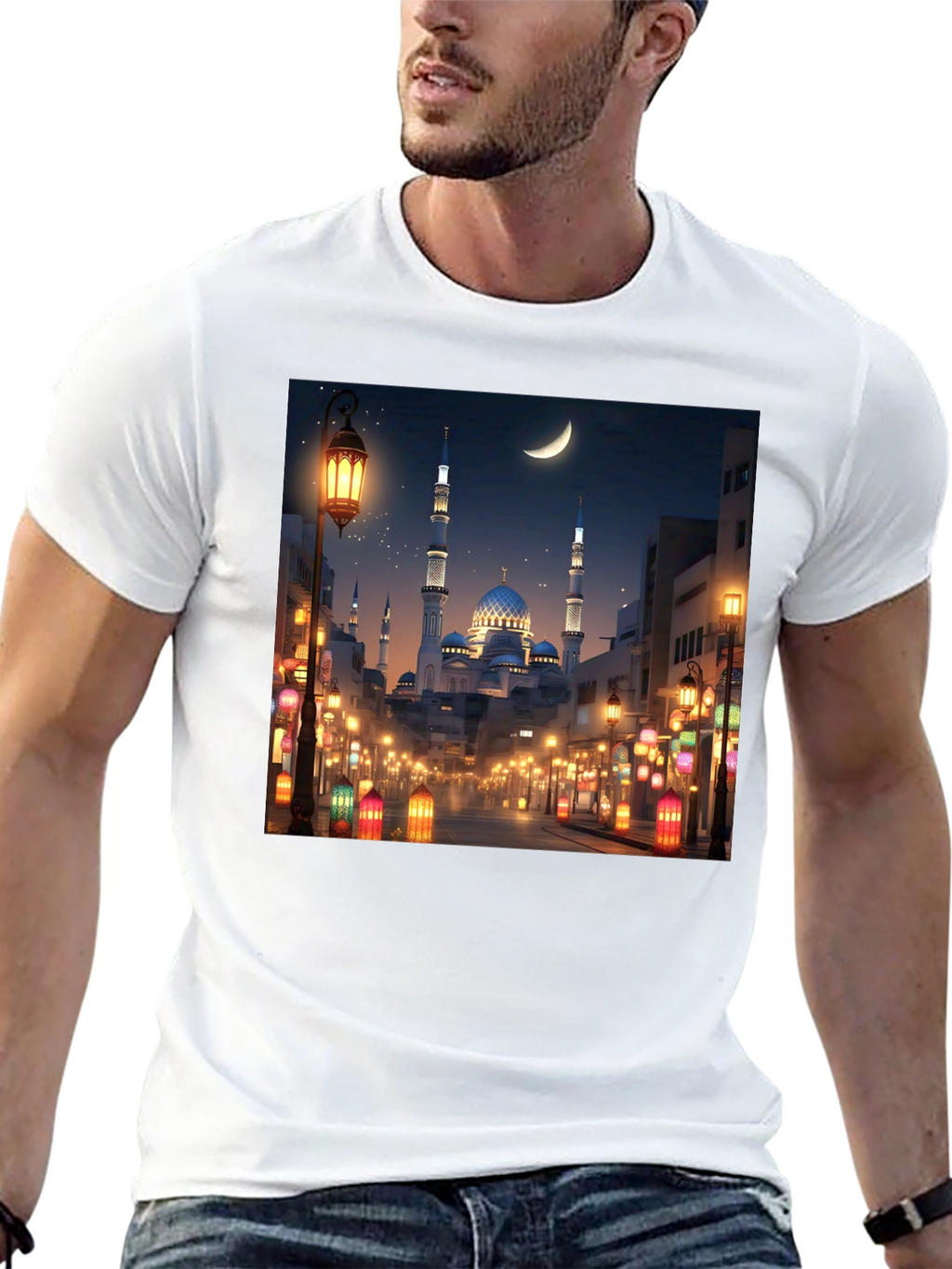 Mosque Print T-Shirt - Night Scene