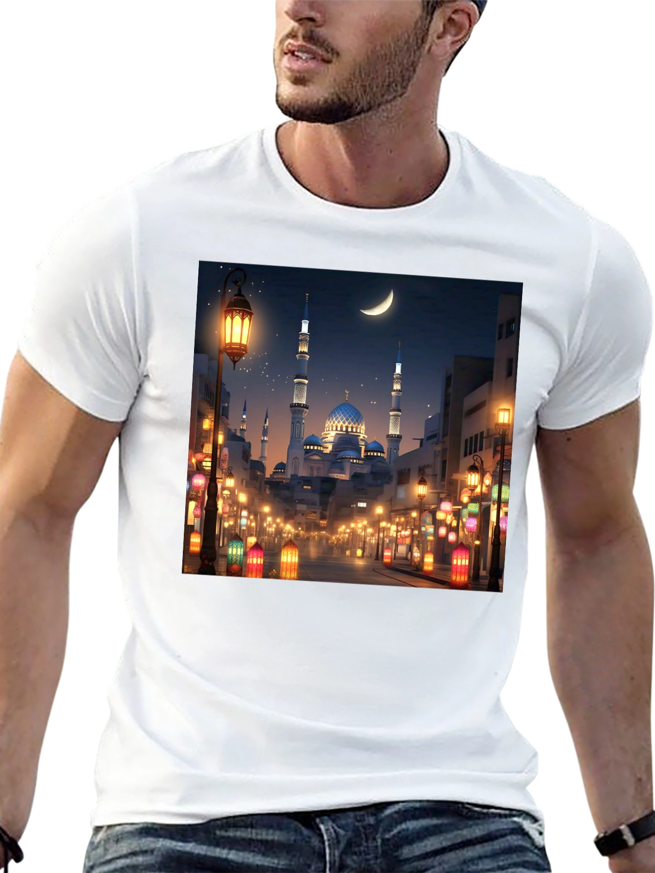 Mosque Print T-Shirt - Night Scene