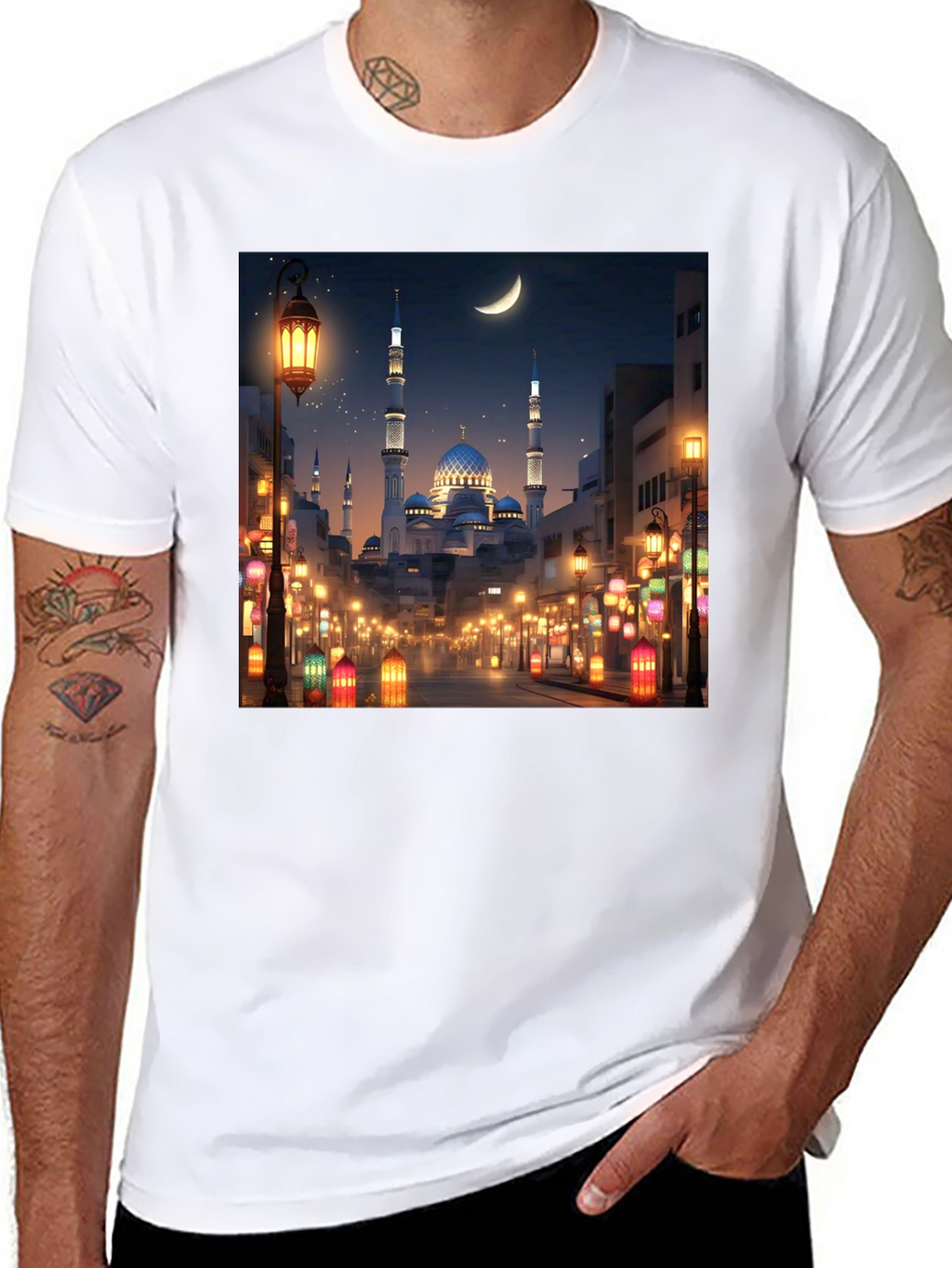 Mosque Print T-Shirt - Night Scene