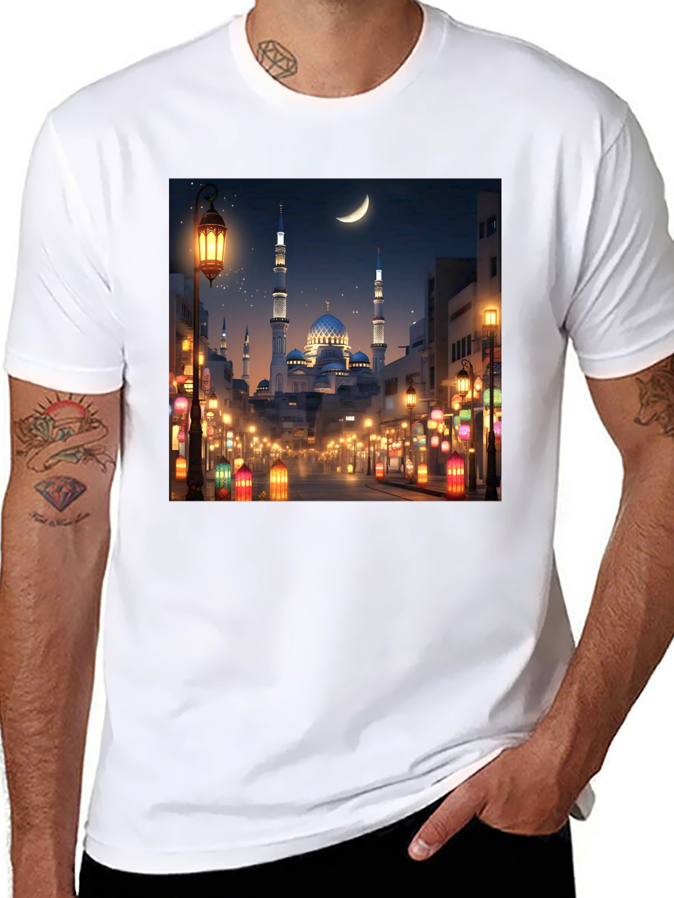 Mosque Print T-Shirt - Night Scene