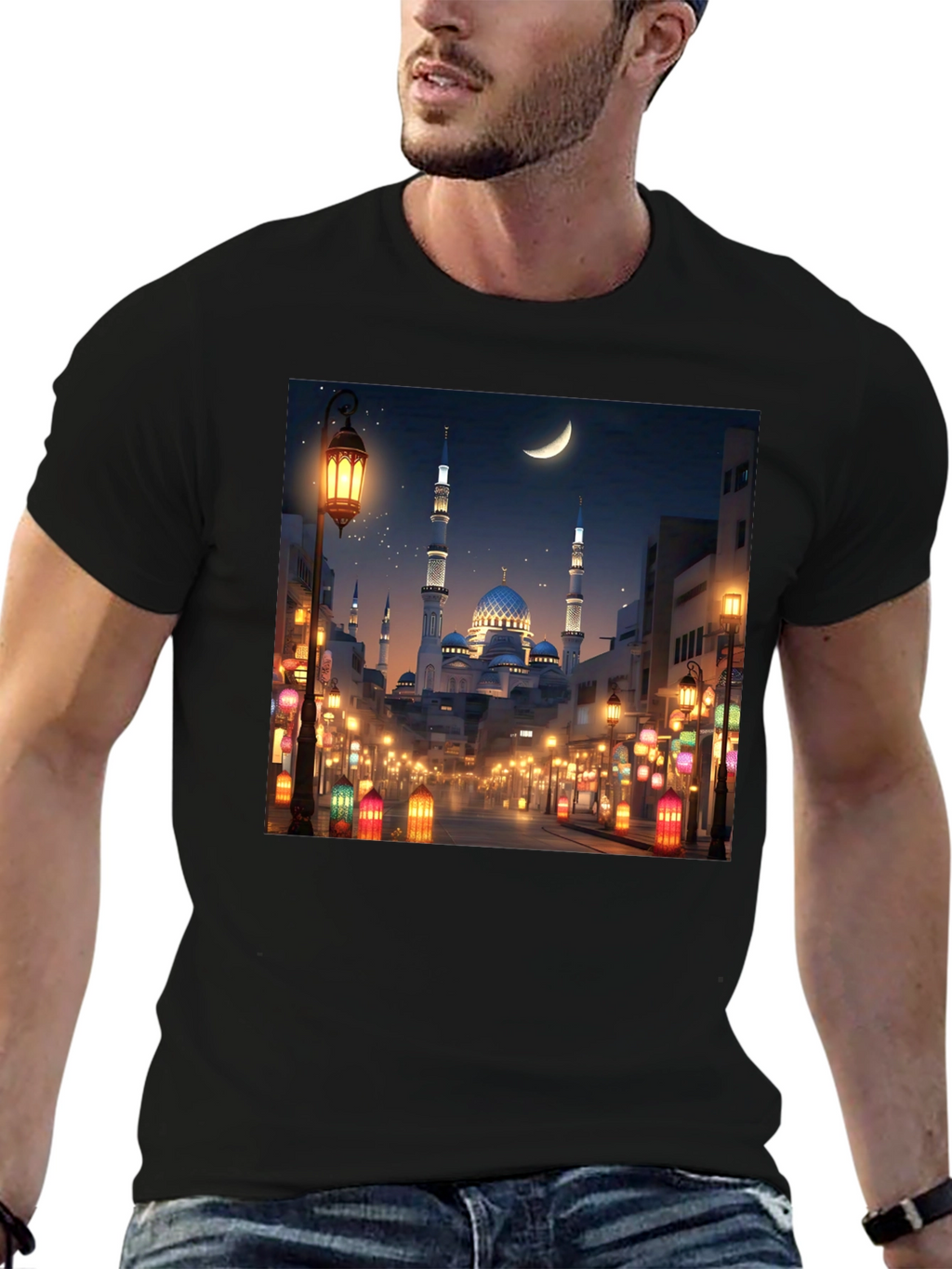 Mosque Print T-Shirt - Night Scene