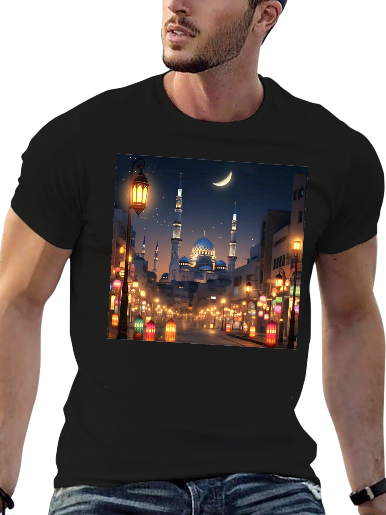 Mosque Print T-Shirt - Night Scene