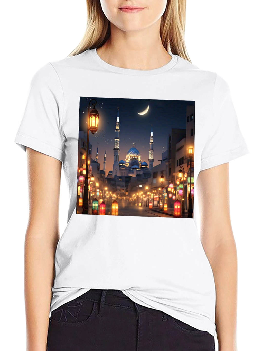 Mosque Print T-Shirt - Night Scene