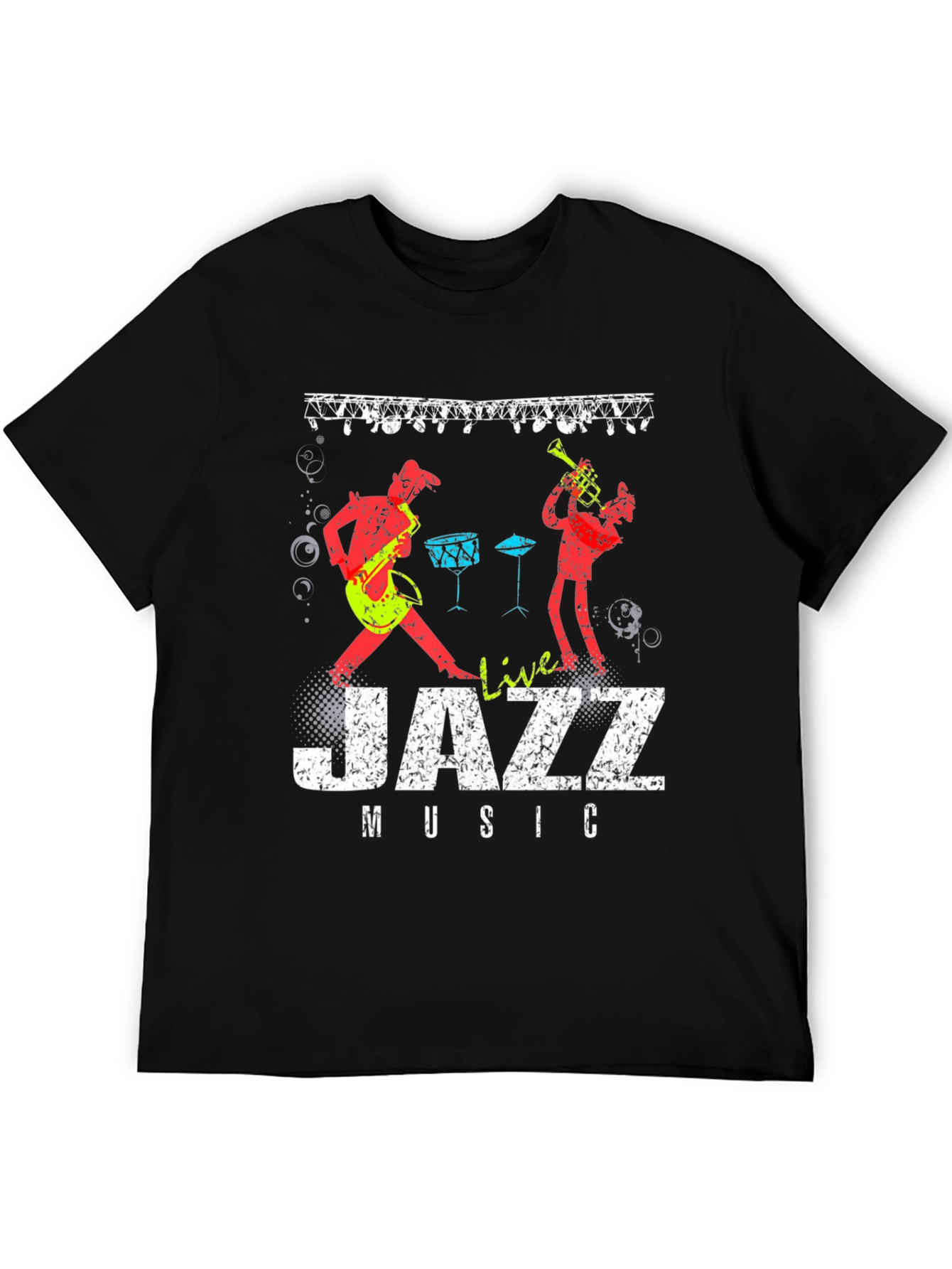Live Jazz Music Graphic Print Crew Neck T-Shirt