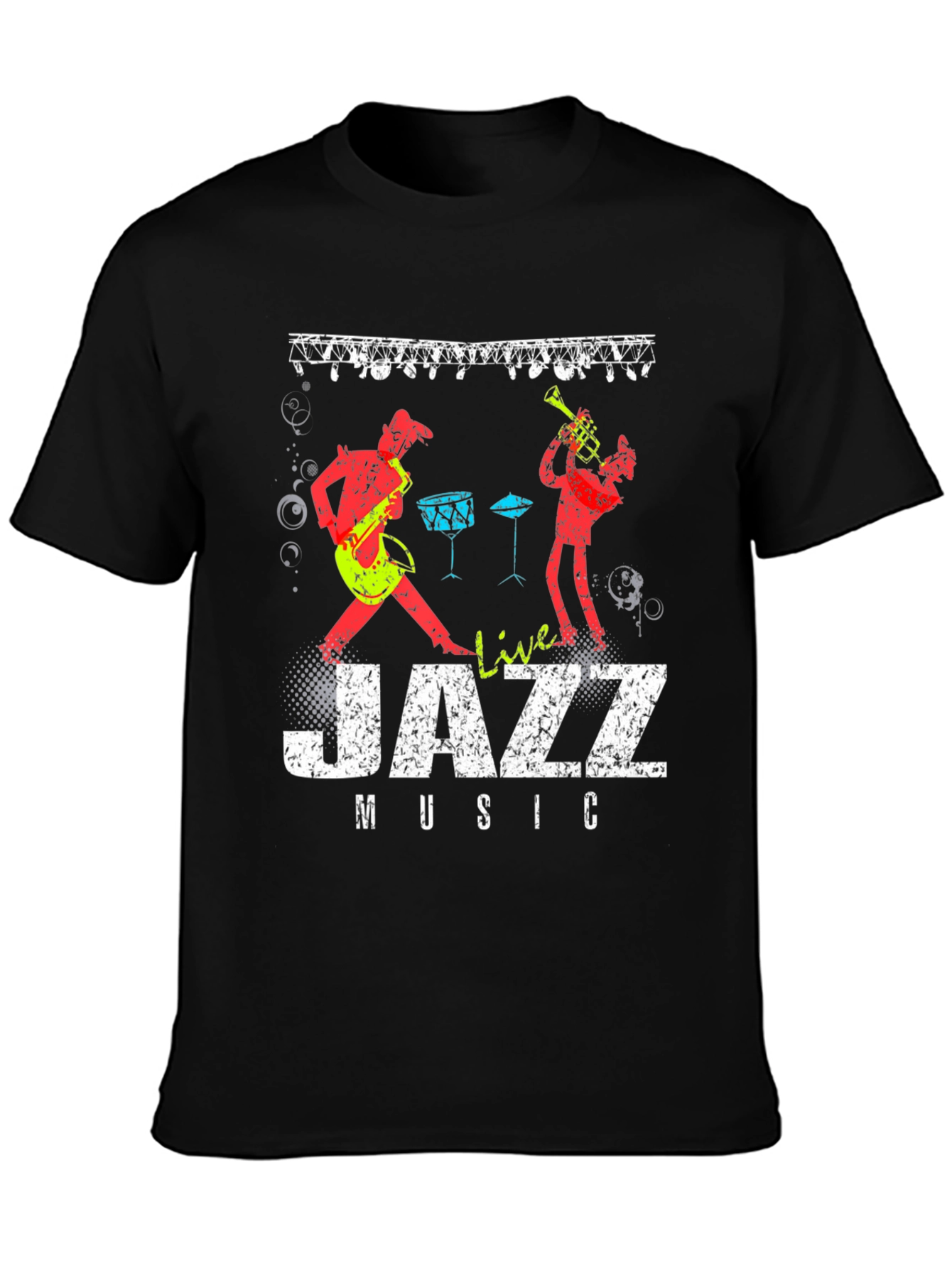 Live Jazz Music Graphic Print Crew Neck T-Shirt