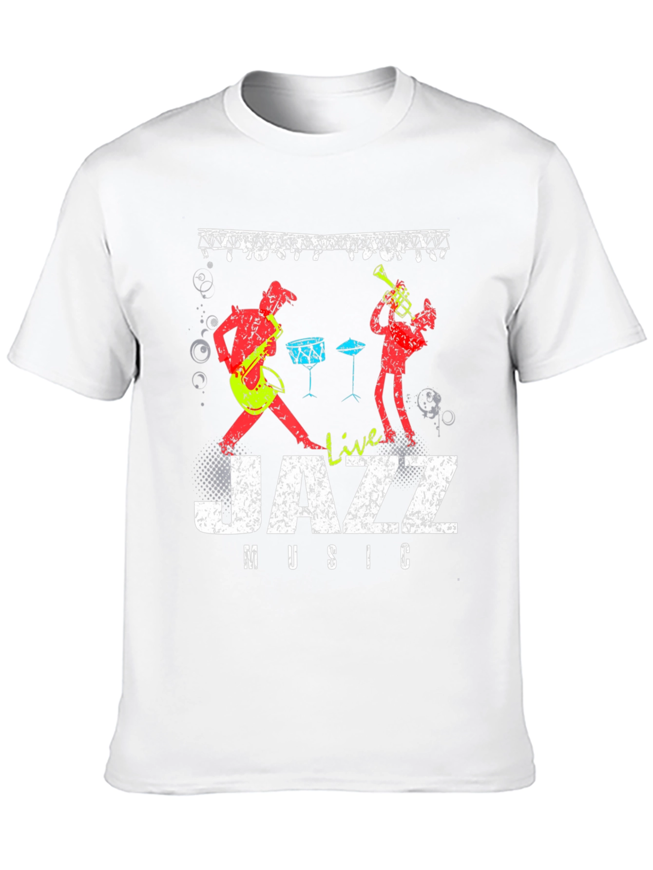 Live Jazz Music Graphic Print Crew Neck T-Shirt