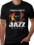 Live Jazz Music Graphic Print Crew Neck T-Shirt