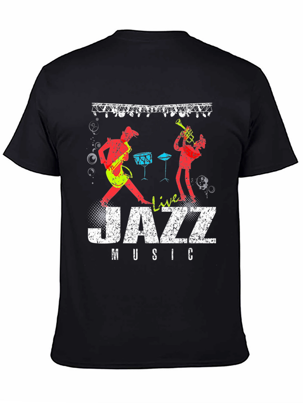 Live Jazz Music Graphic Print Crew Neck T-Shirt