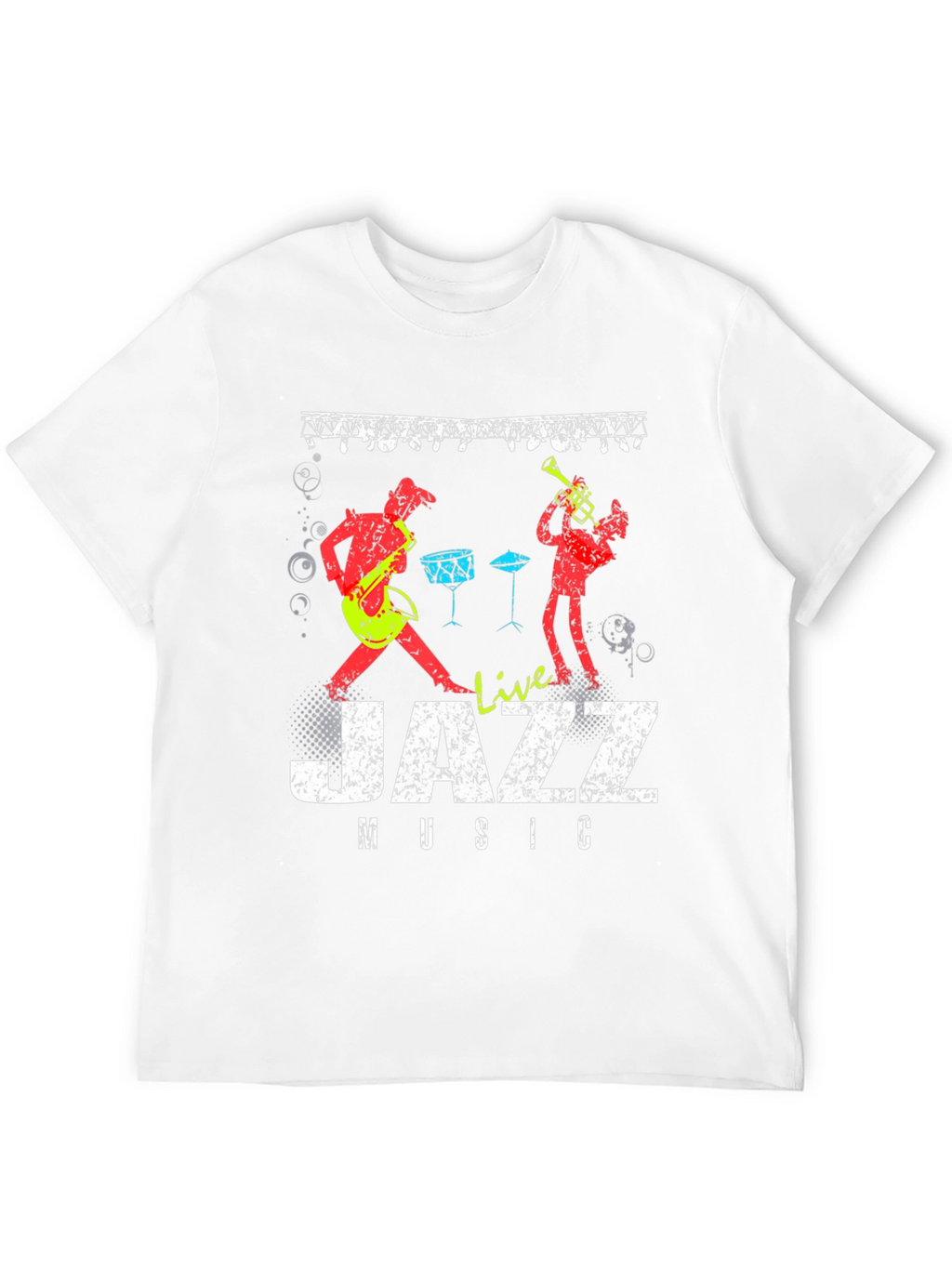 Live Jazz Music Graphic Print Crew Neck T-Shirt