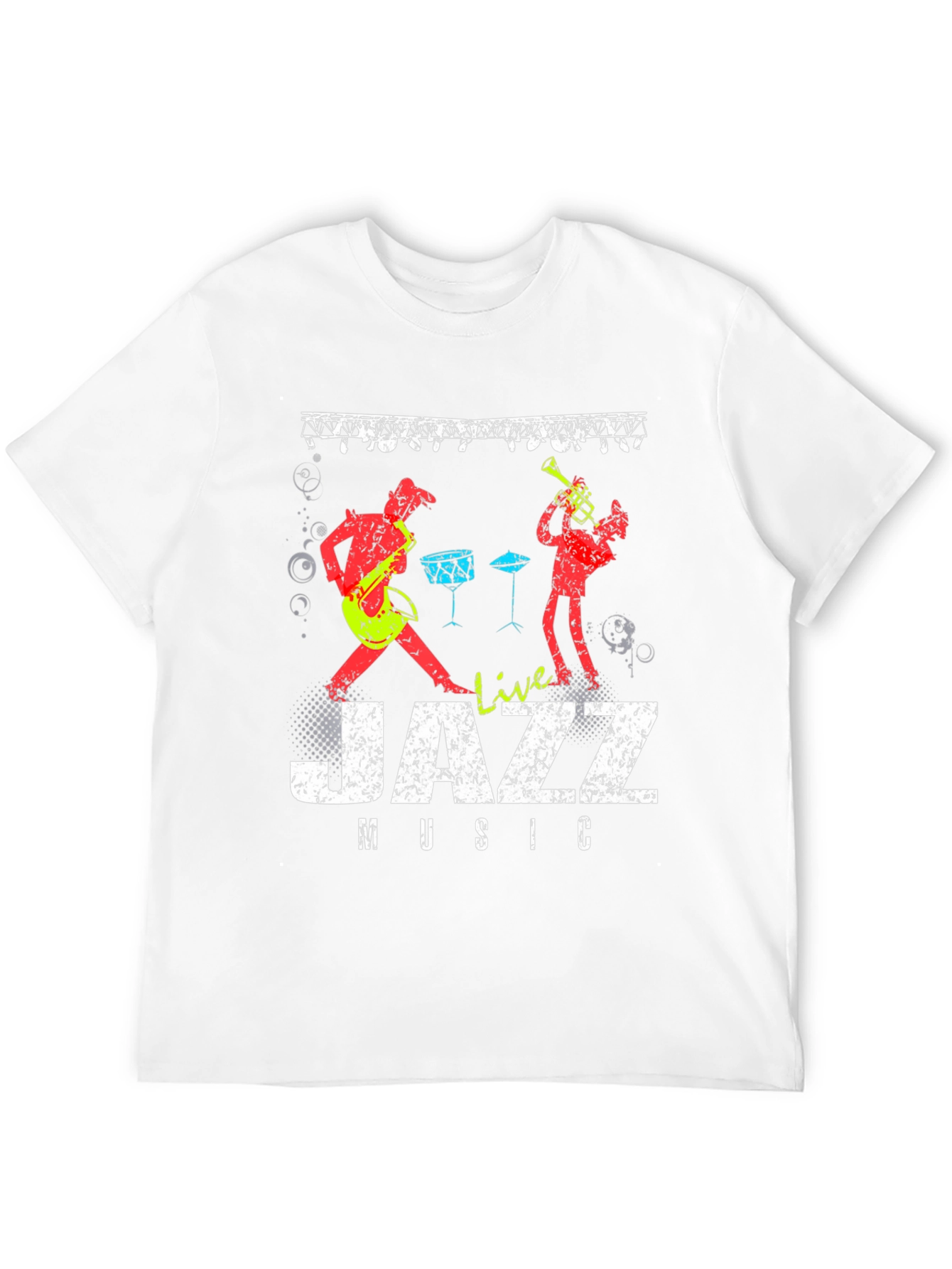 Live Jazz Music Graphic Print Crew Neck T-Shirt