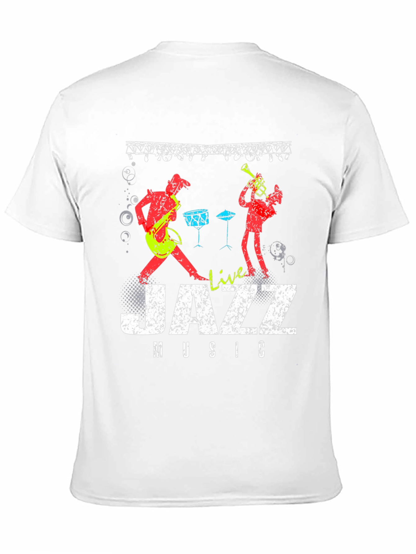 Live Jazz Music Graphic Print Crew Neck T-Shirt
