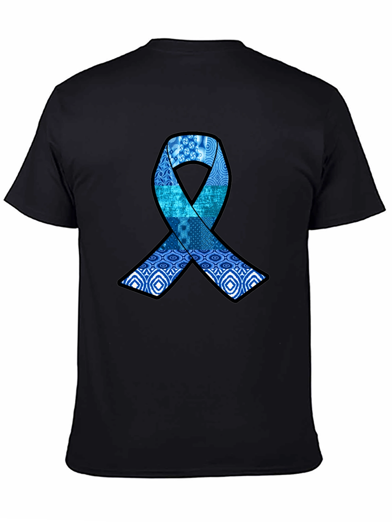 Blue Ribbon Pattern Graphic Tee - Stylish Awareness Shirt