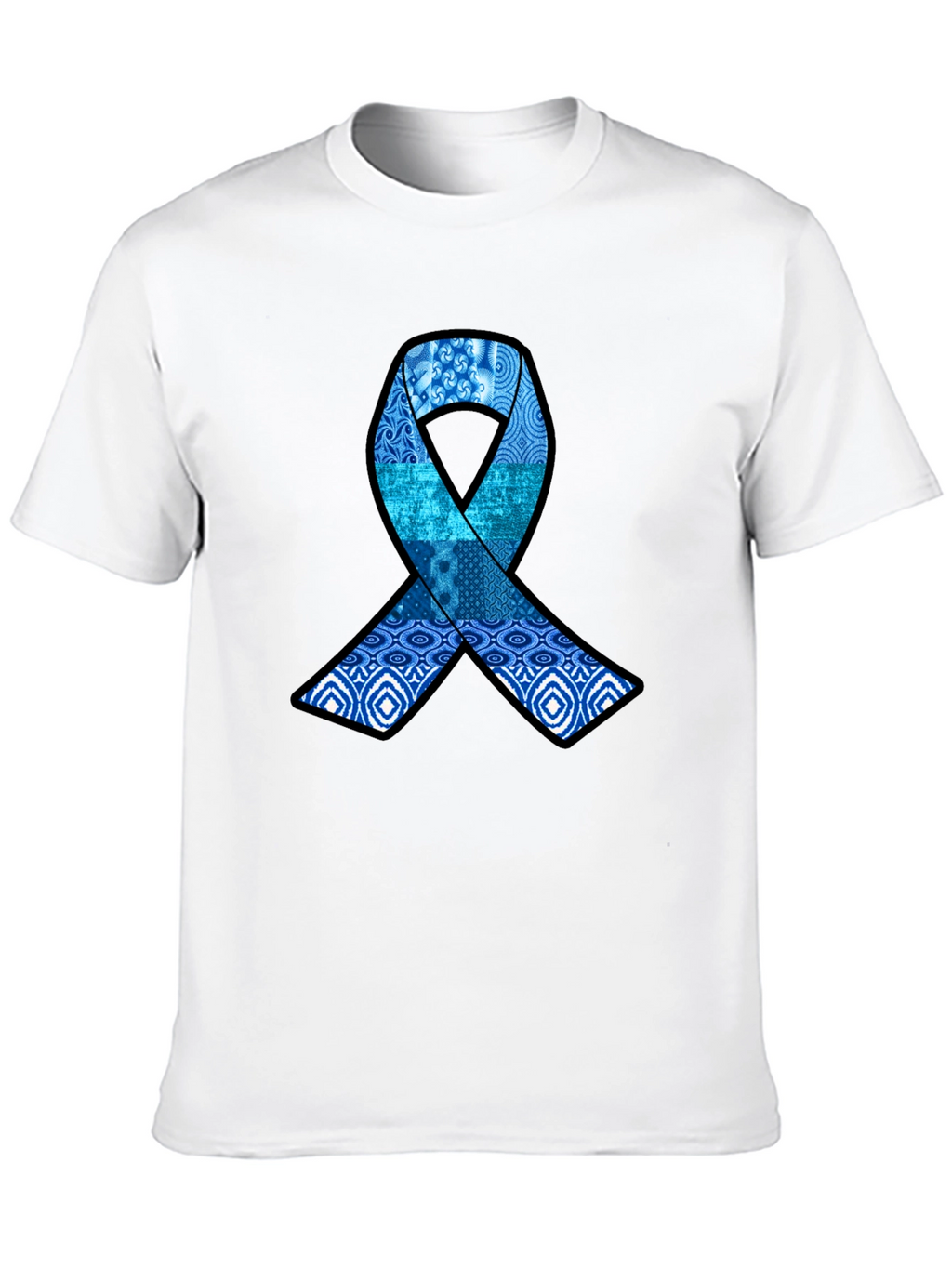 Blue Ribbon Pattern Graphic Tee - Stylish Awareness Shirt