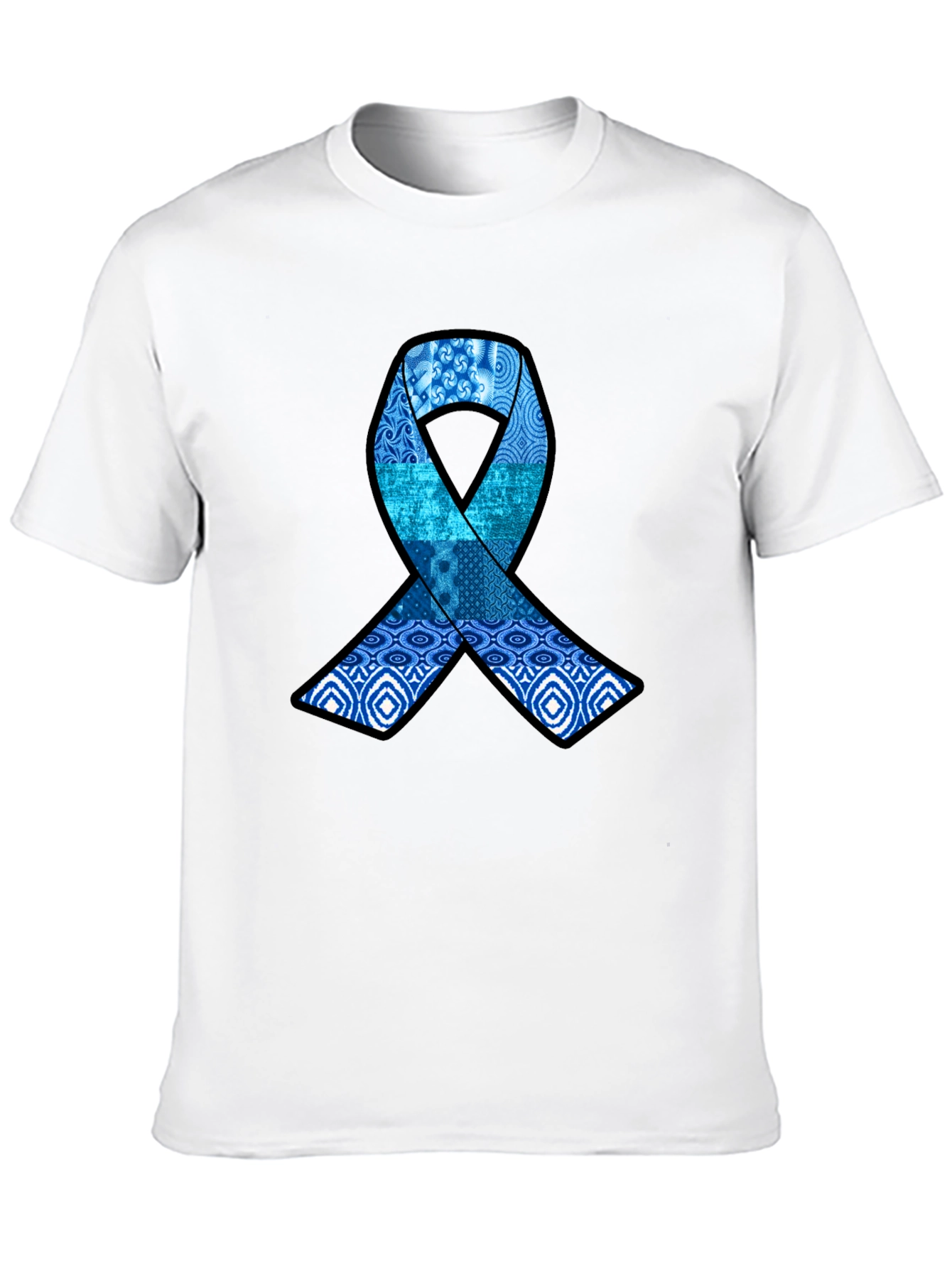 Blue Ribbon Pattern Graphic Tee - Stylish Awareness Shirt
