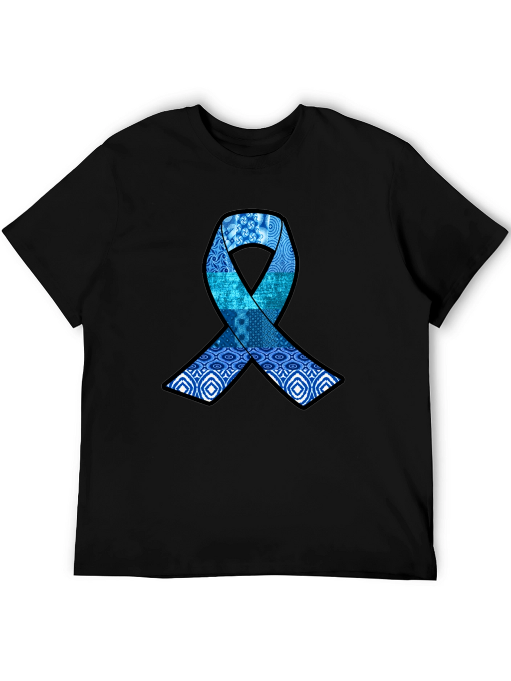 Blue Ribbon Pattern Graphic Tee - Stylish Awareness Shirt