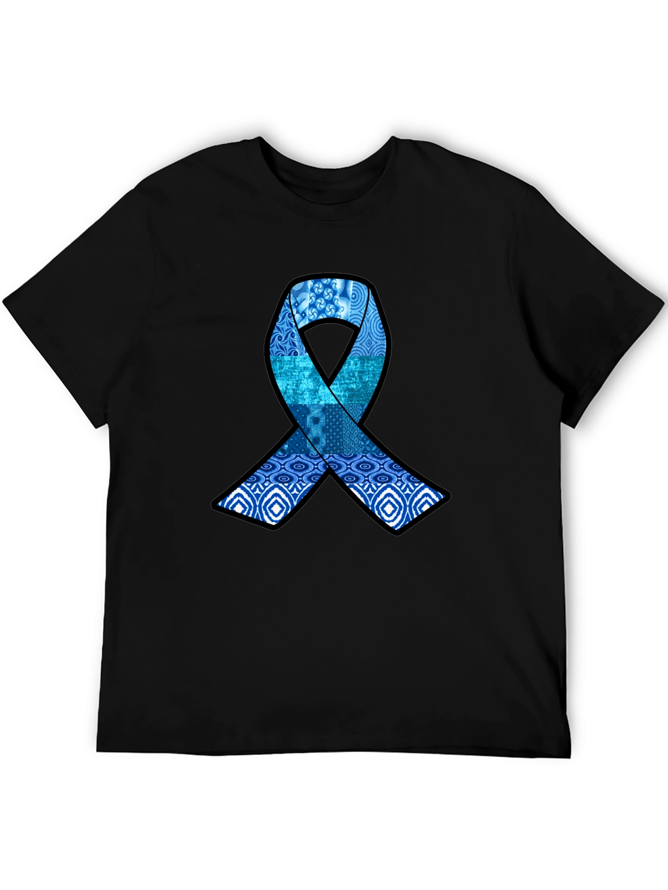 Blue Ribbon Pattern Graphic Tee - Stylish Awareness Shirt