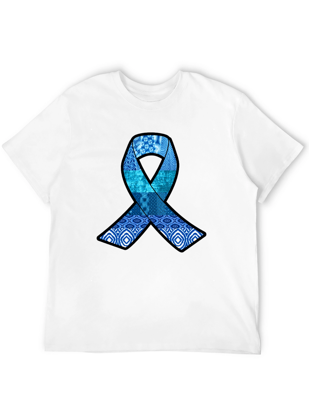 Blue Ribbon Pattern Graphic Tee - Stylish Awareness Shirt