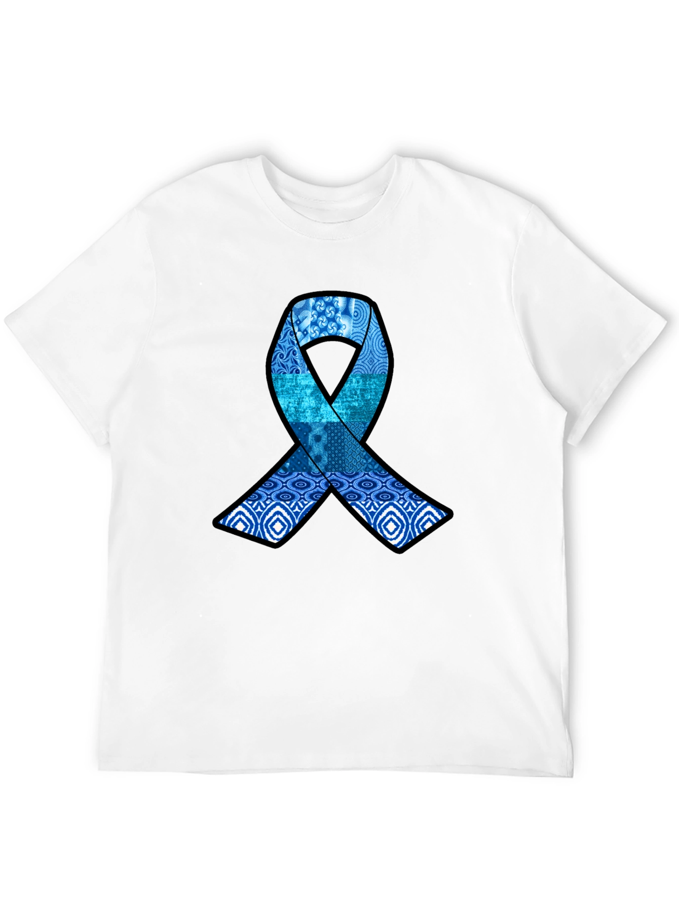 Blue Ribbon Pattern Graphic Tee - Stylish Awareness Shirt