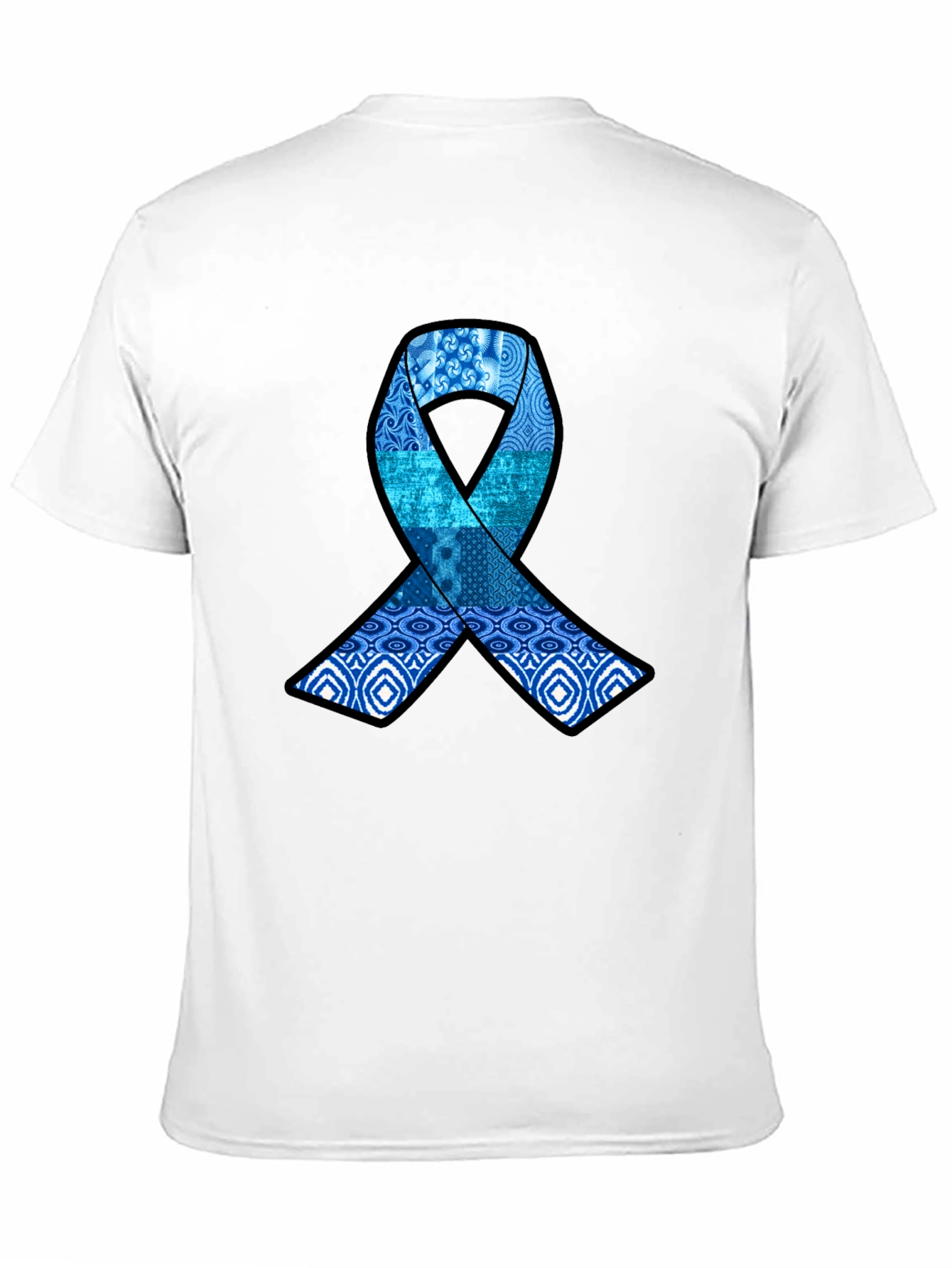 Blue Ribbon Pattern Graphic Tee - Stylish Awareness Shirt