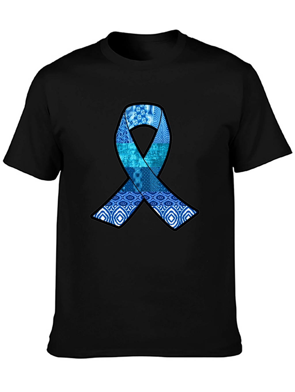 Blue Ribbon Pattern Graphic Tee - Stylish Awareness Shirt