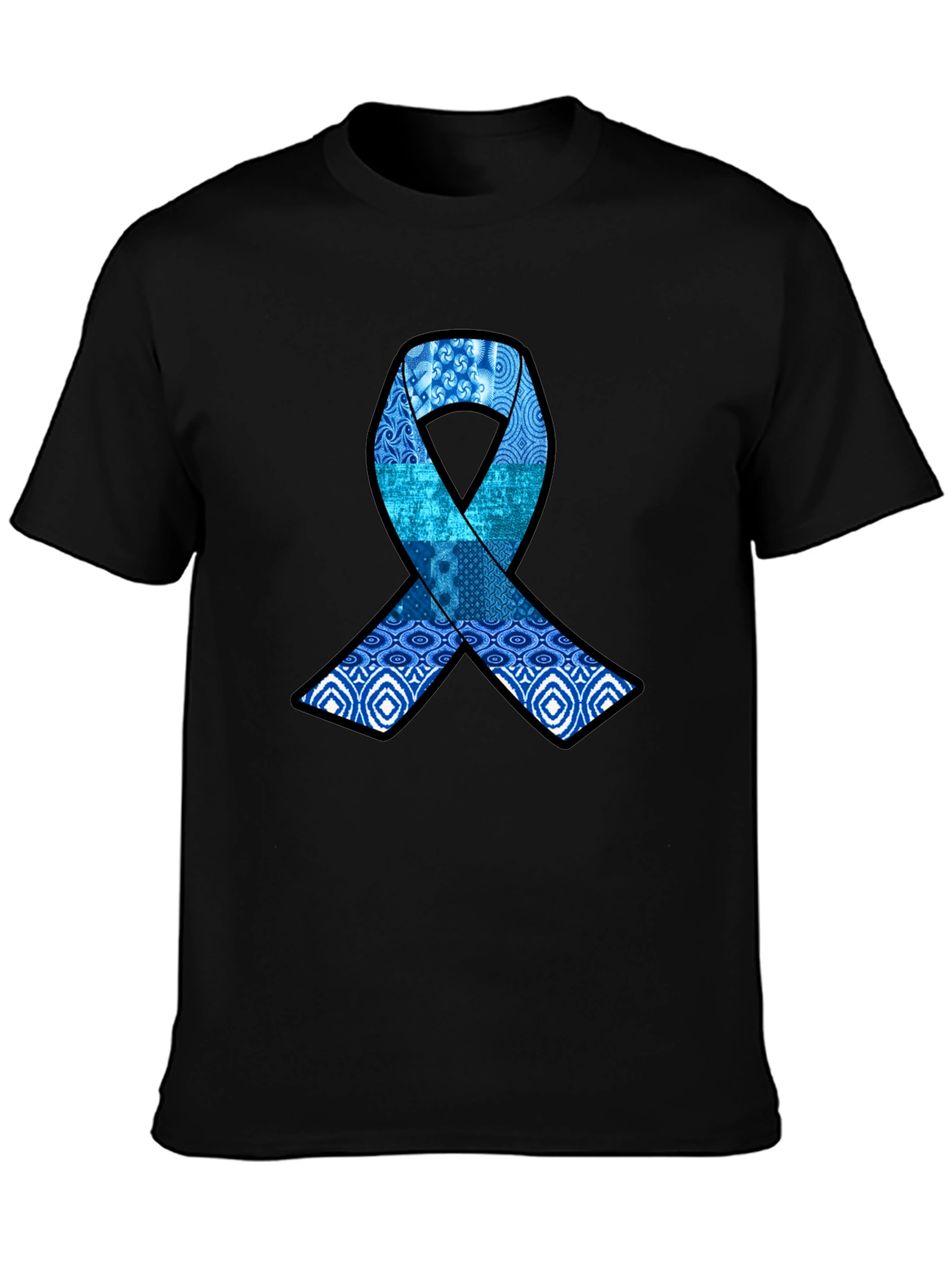 Blue Ribbon Pattern Graphic Tee - Stylish Awareness Shirt