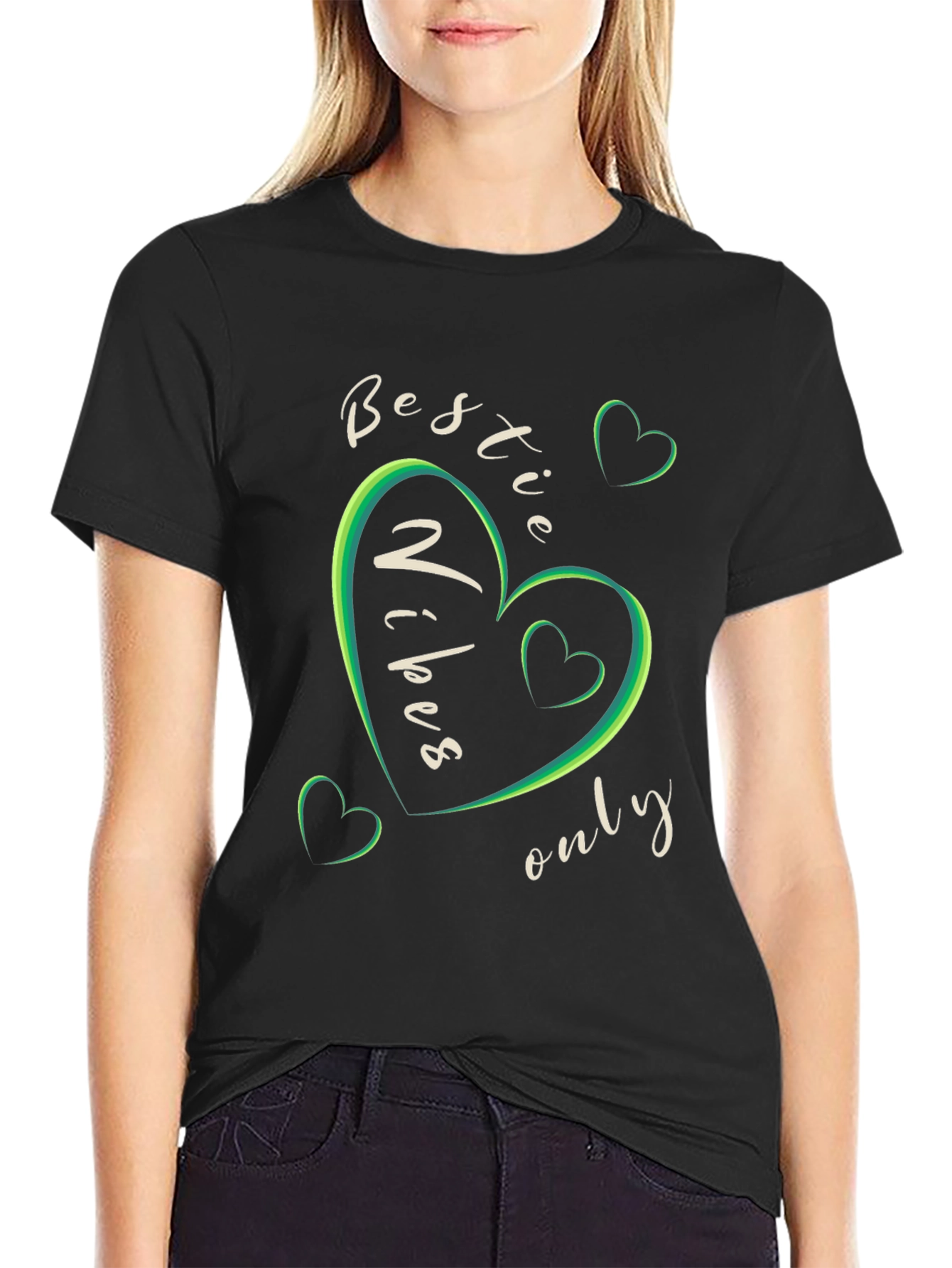 Bestie Vibes Only Graphic Tee - Black Crew Neck