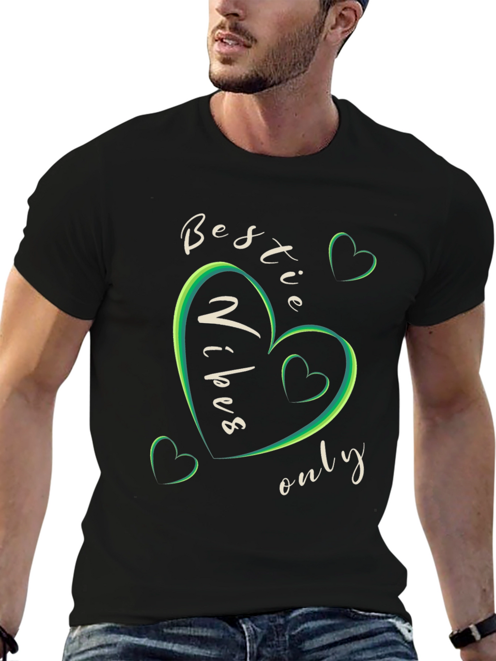 Bestie Vibes Only Graphic Tee - Black Crew Neck