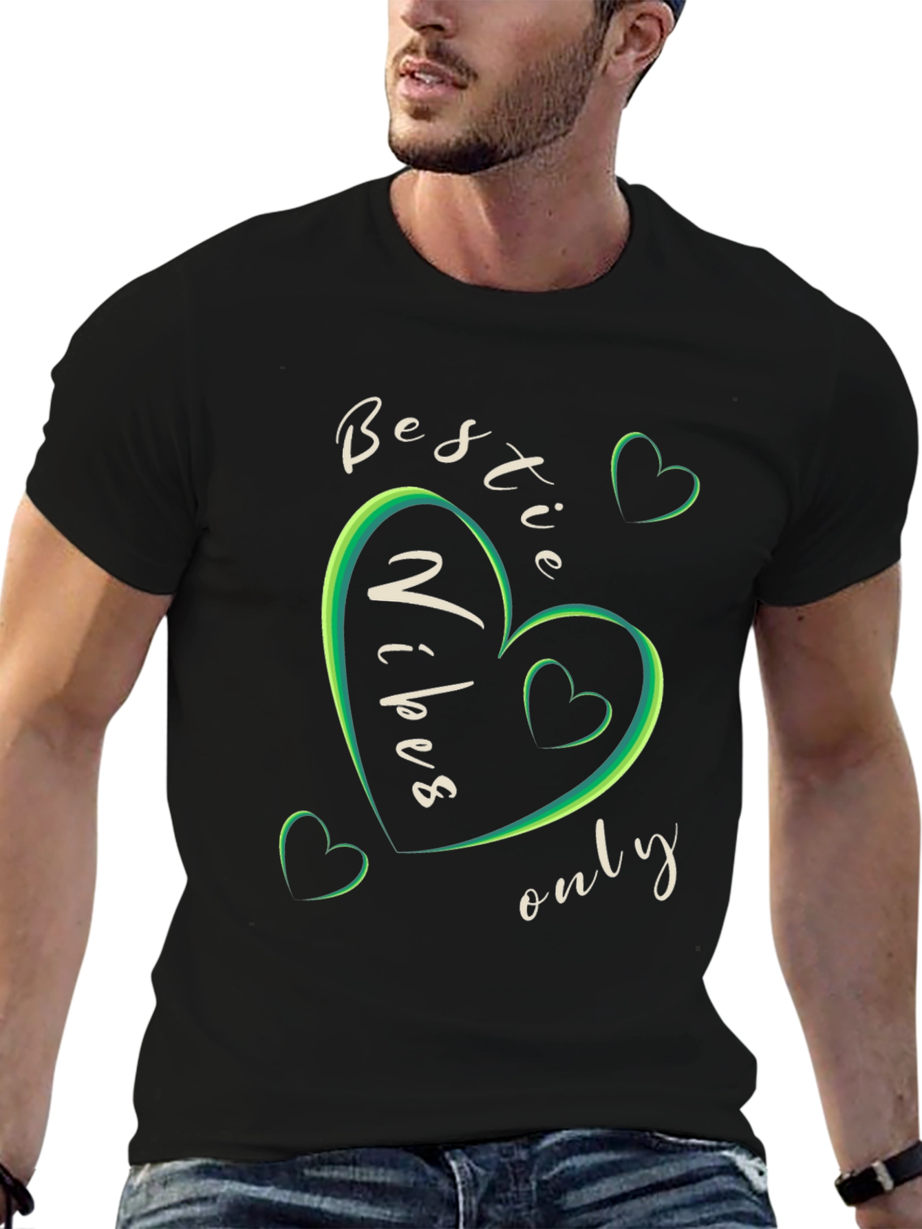 Bestie Vibes Only Graphic Tee - Black Crew Neck