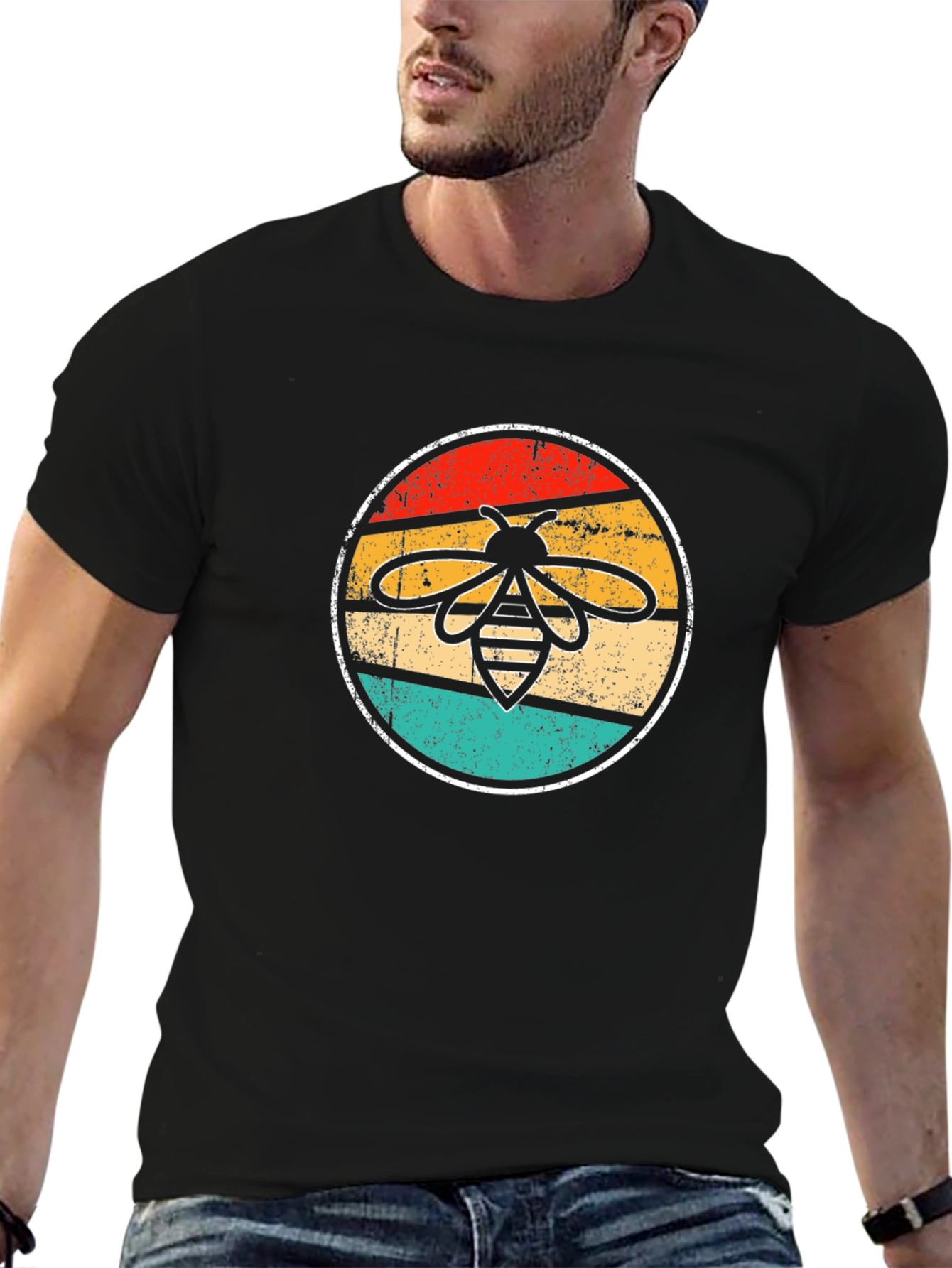 Retro Bee Graphic T-Shirt - Black