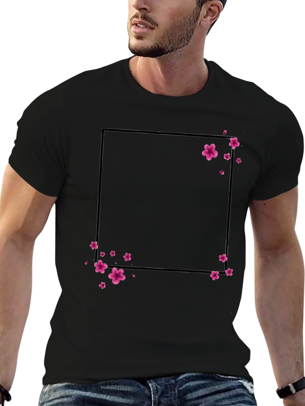 Cherry Blossom Graphic Tee - Stylish Black T-Shirt