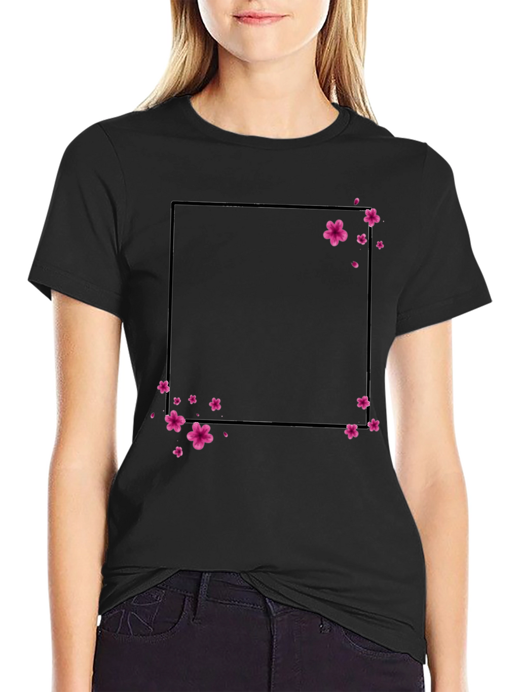 Cherry Blossom Graphic Tee - Stylish Black T-Shirt